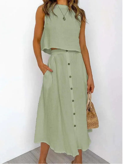 ALIZA | Luchtige Katoenen Set – Zomerse Top & Rok in Diverse Kleuren