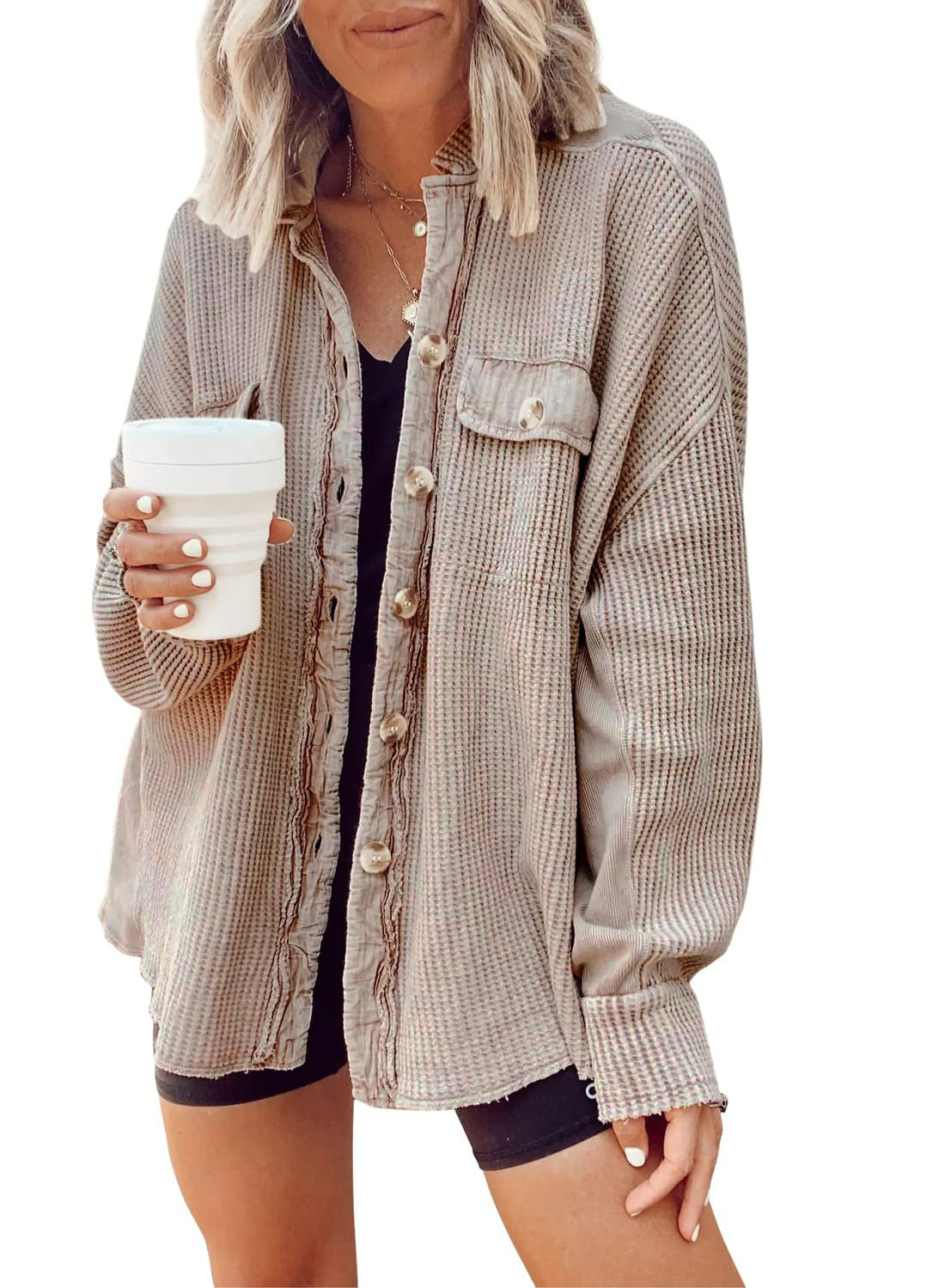 ADELE | Oversized Wafelstructuur Overshirt Dames – Casual Streetstyle Musthave