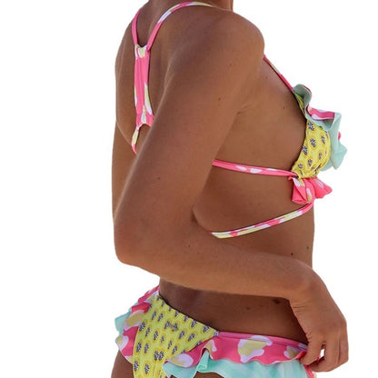 FIENE | Kleurrijke Bikini met Ruches – Triangel Bikini met Tropische Print voor Dames