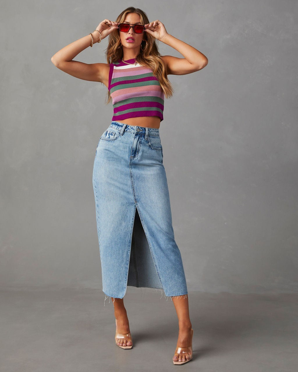 JUTA | Denim Split Rok – High Waist Musthave in Two-Tone Katoen