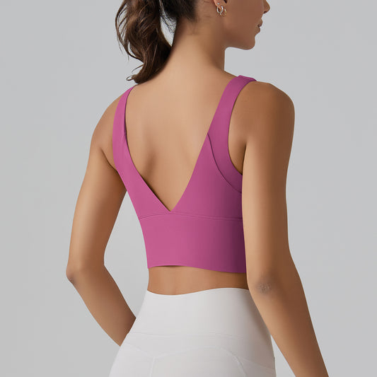 KAREN | Sport Crop Top met Diepe V-Rug – Elegant, Stevig & Comfortabel