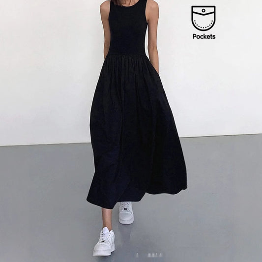 FLORENTINE | Casual Maxi Jurk met Zakken - Zwart-Wit Maxi Jurk Dames