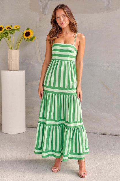 JO | Zomer Maxi Jurk met Stijlvolle Strepen – Spaghetti Straps