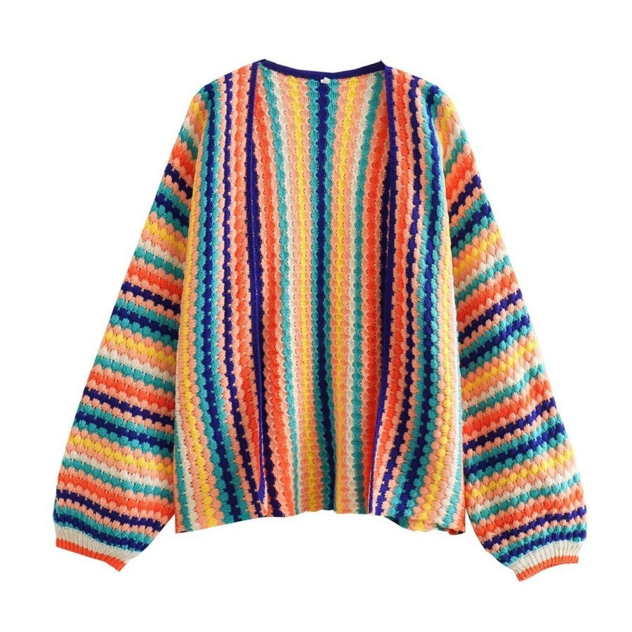 LORA | Regenboog Gebreide Trui Dames met Retro Look – Kleurrijke Sweater voor Zomer en Winter