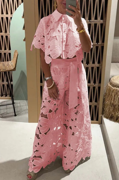 FIORA | Boho Broderie Kanten Set – Luxe Zomerlook met Statement Bloemen