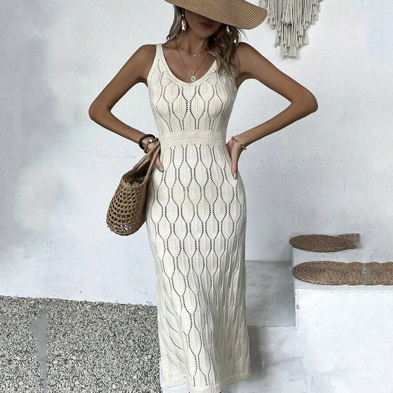 ROSA | Gebreide Zomerjurk Crèmekleurig – Midi Jurk met Bohemian Look