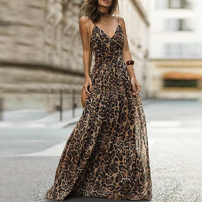 KADIA | Maxi Jurk met Panterprint – Elegante Zomerjurk met Spaghettibandjes