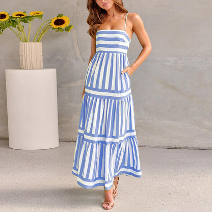 JO | Zomer Maxi Jurk met Stijlvolle Strepen – Spaghetti Straps