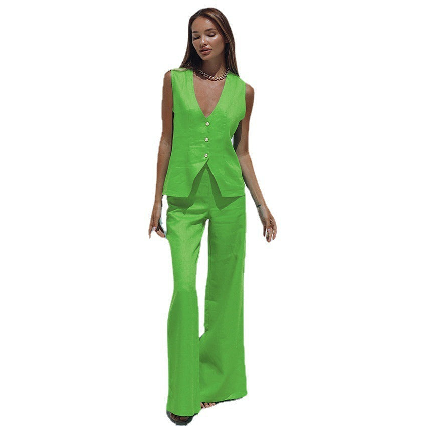 HAILEY | Two-Piece Set – Mouwloos Gilet & Wide-Leg Broek voor een Statement Zomerlook