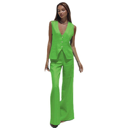 HAILEY | Two-Piece Set – Mouwloos Gilet & Wide-Leg Broek voor een Statement Zomerlook
