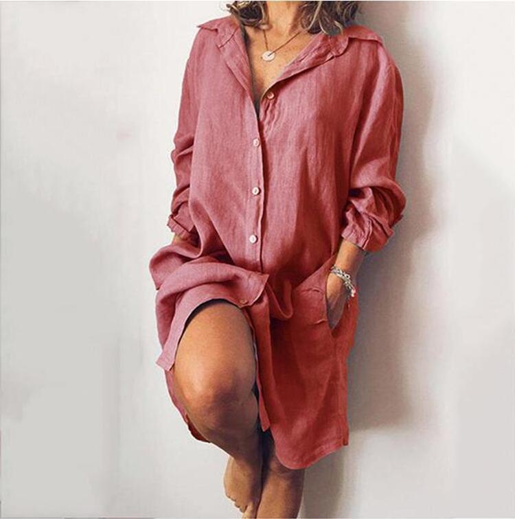 LIZE | Linnen Shirtjurk Dames – Casual Oversized Jurk met Knoopsluiting en Lange Mouwen