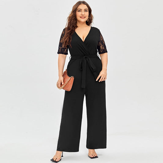 CLOE | Zwarte Jumpsuit met Kantmouwen – Elegante Plus Size Pasvorm