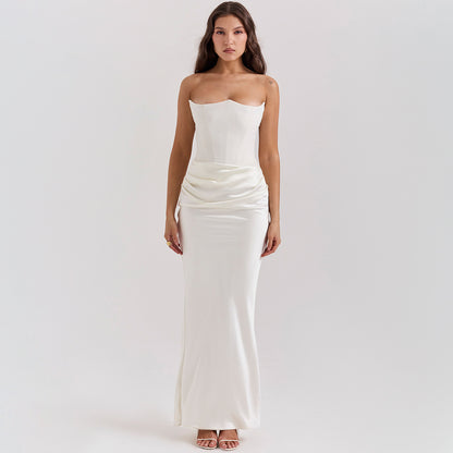 DIANA | Satijnen Strapless Avondjurk in Lichtroze – Corset Top & Drapé Details