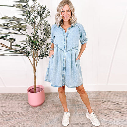 NOLA | Casual Spijkerjurk Dames met Knoopsluiting – Katoenen Denim Jurk voor Zomer