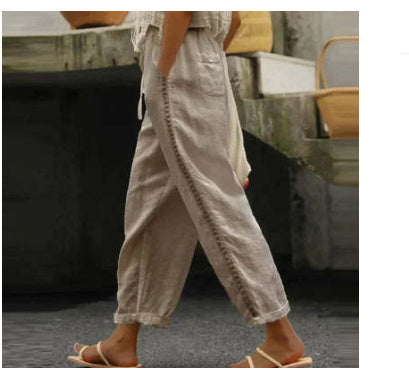 PAULINE | Linnen Broek Dames met Gehaakt Detail – Bohemian Zomerbroek met Kant