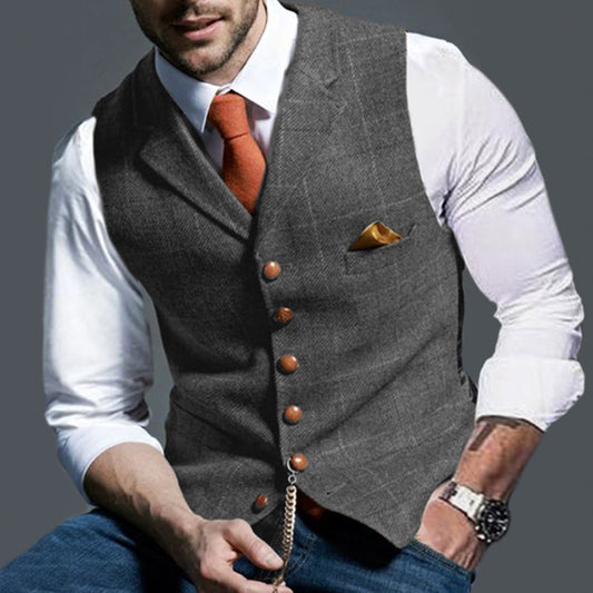CAS | Stijlvolle Gilet voor Mannen met Houten Knopen en Elegante Pochet