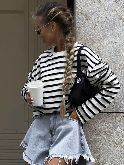 PHILIPPINE | Oversized Gestreepte Trui – Zwart Wit Casual Streetstyle Dames