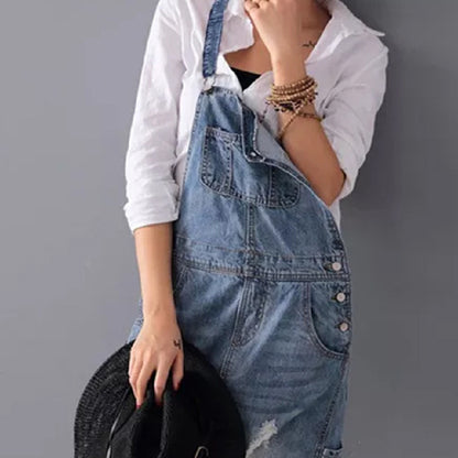 COCO | Denim Tuinjurk met Slijtagedetails – Casual & Stoer
