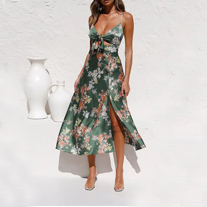 LIEZE | Zomerse Midi Jurk met Bloemenprint – Verleidelijke Cut-out Details