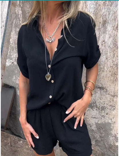 ROXANNE | Linnen Set Dames – Blouse en Shorts voor een Casual Chic Look