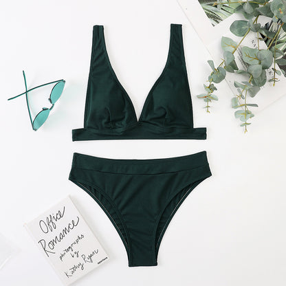 ABBY | High Waist Bikini Dames – Klassieke Bikini Set met V-Hals Top