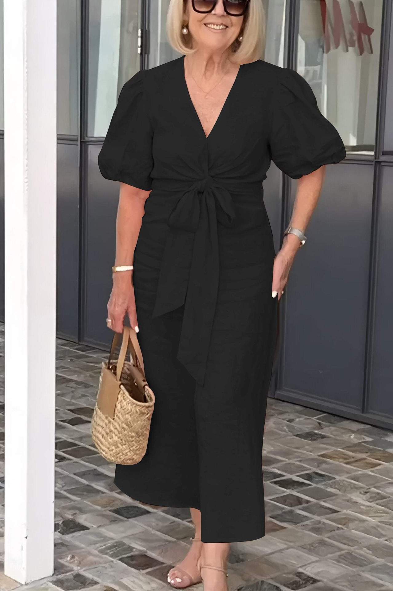 ANNY | Linnen Midi Jurk met Strikdetail – Comfort & Klasse in Elke Kleur