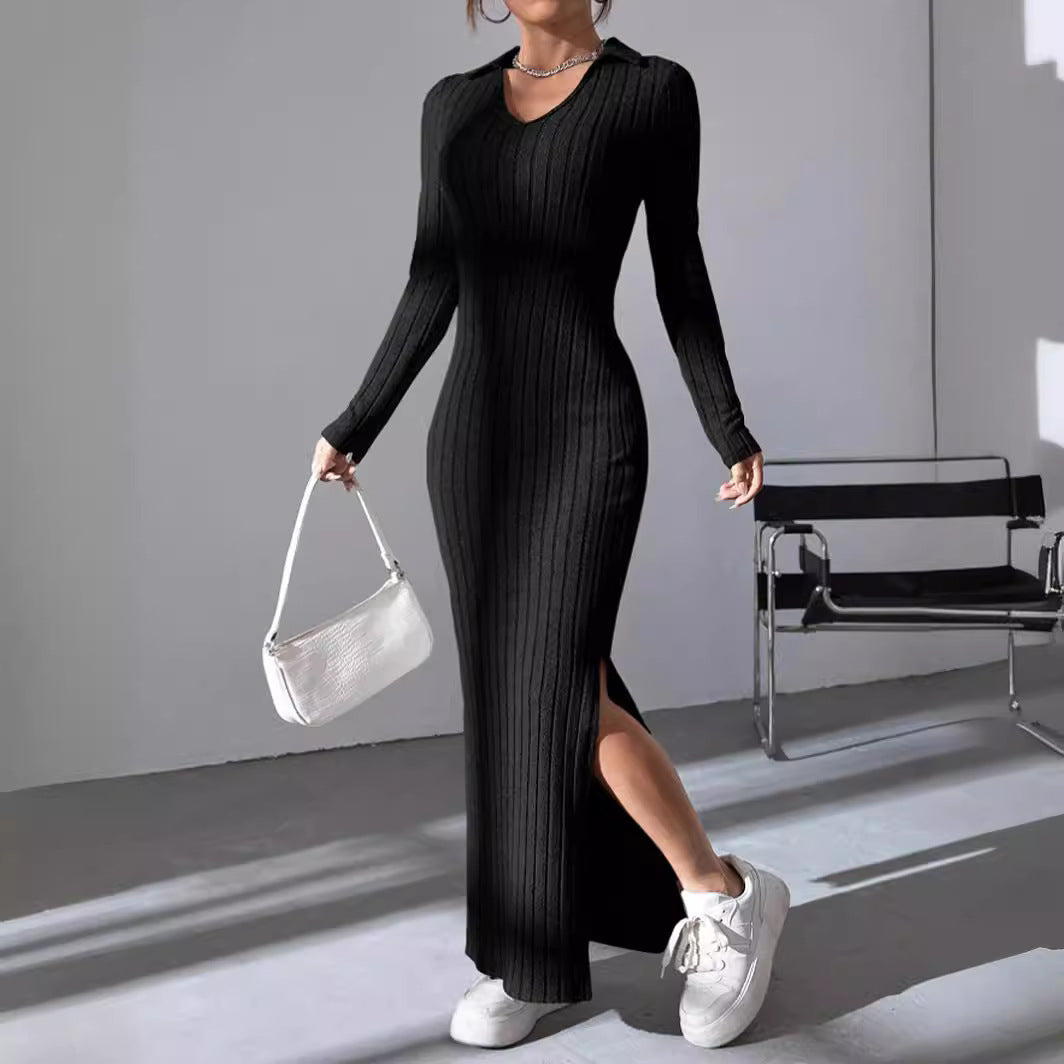 SILVANA | Geribbelde Maxi Jurk met Split – Casual Elegantie voor Elke Dag