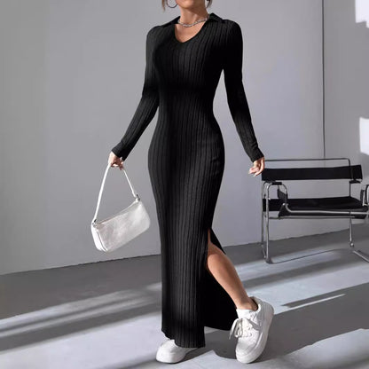 SILVANA | Geribbelde Maxi Jurk met Split – Casual Elegantie voor Elke Dag
