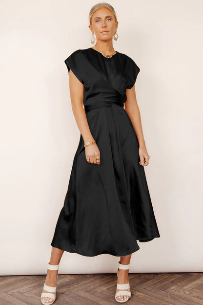 ZITA | Satijnen Midi Jurk – Elegante Jurk met V-Hals en Taille Detail