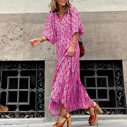TANIA | Bohemian Chic Maxi Jurk – Luchtige Zomerjurk met Speelse Print