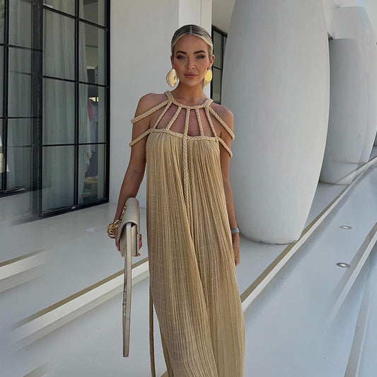 FINNE | Bohemian Maxi Jurk met Gevlochten Details – Luchtige Zomerstijl