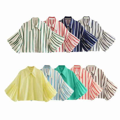 VLINDER | Gestreepte Blouse met Pofmouwen – Stijlvolle Statement Top