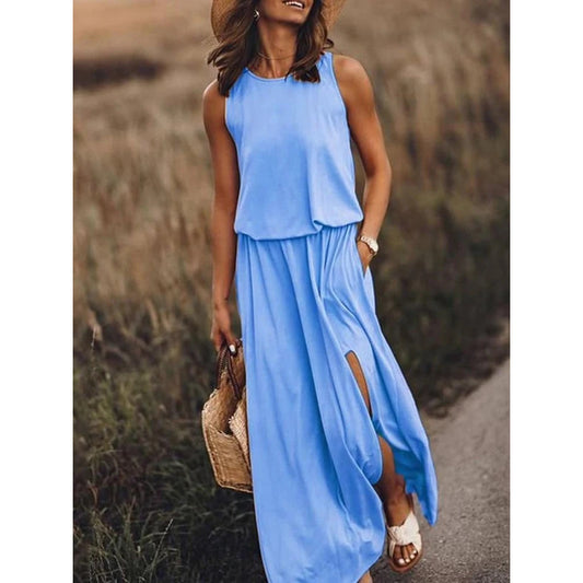 ZENDAYA | Mouwloze Maxi Jurk met Split – Casual Zomerjurk met Pockets
