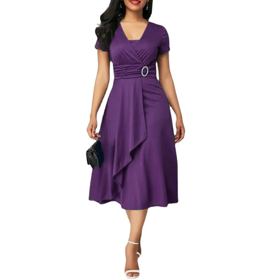 ALINA | Elegante Midi-Jurk Met Plooival en Strass Detail