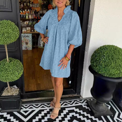 VITA | Zomerjurk Dames – Jurk met Broderie en Pofmouwen