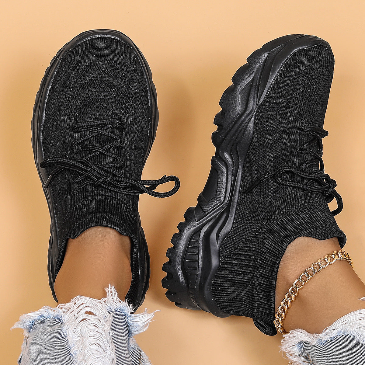 CLAUDINE | Chunky Sneakers Dames met Knit Detail – Comfortabele Urban Schoenen