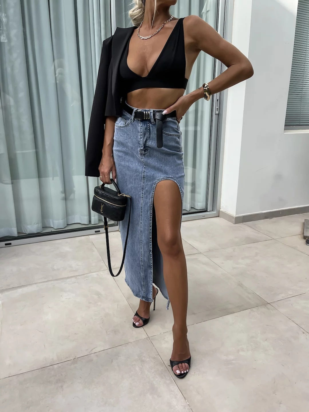 AMELIE | High Slit Denim Rok – Stijlvol & Verleidelijk