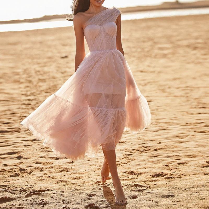 JACQUELINE | Tulle One-Shoulder Gala Jurk – Droomjurk met Elegante Asymmetrie