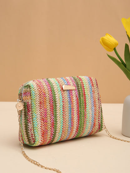 MAILEY | Rainbow Woven Clutch – Vrolijke Gevlochten Schoudertas
