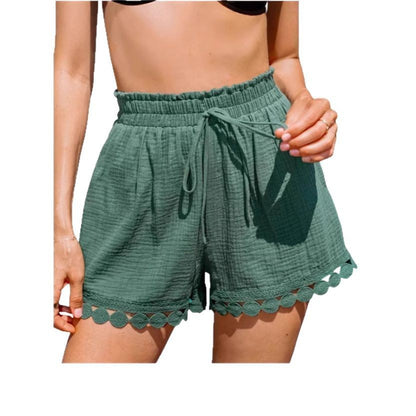 DIDE | Katoenen Short met Kanten Afwerking – Zomershort Dames met Strikband