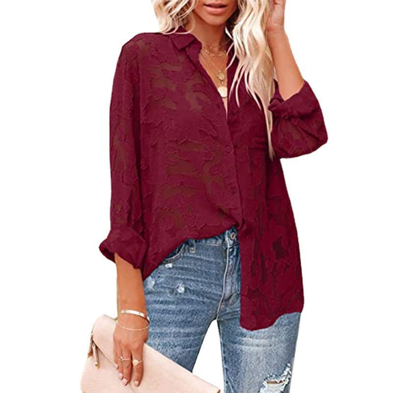 AIMEE | Transparante Blouse met Camouflagepatroon – Elegante Lange Mouwen voor Dames