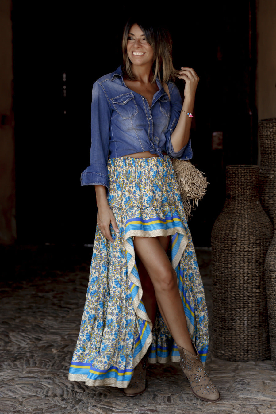 CHANNEL | Boho Maxirok met Bloemenprint en Hoge Voorsplit