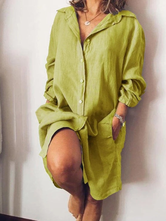 LIZE | Linnen Shirtjurk Dames – Casual Oversized Jurk met Knoopsluiting en Lange Mouwen