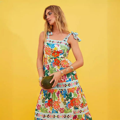 HILKE | Boho Maxi Jurk met Tropische Print – Zomers & Comfortabel