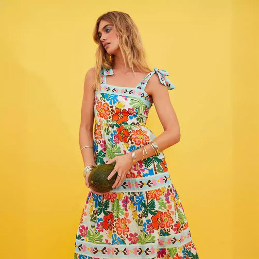 HILKE | Boho Maxi Jurk met Tropische Print – Zomers & Comfortabel