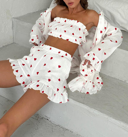 XENA | Loungewear Set met Hartjes – 3-delige Katoenen Pyjama