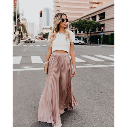 KARLIJN | Plissé Maxi Rok – Satijnlook in Diverse Kleuren | Vrouwelijke Elegantie