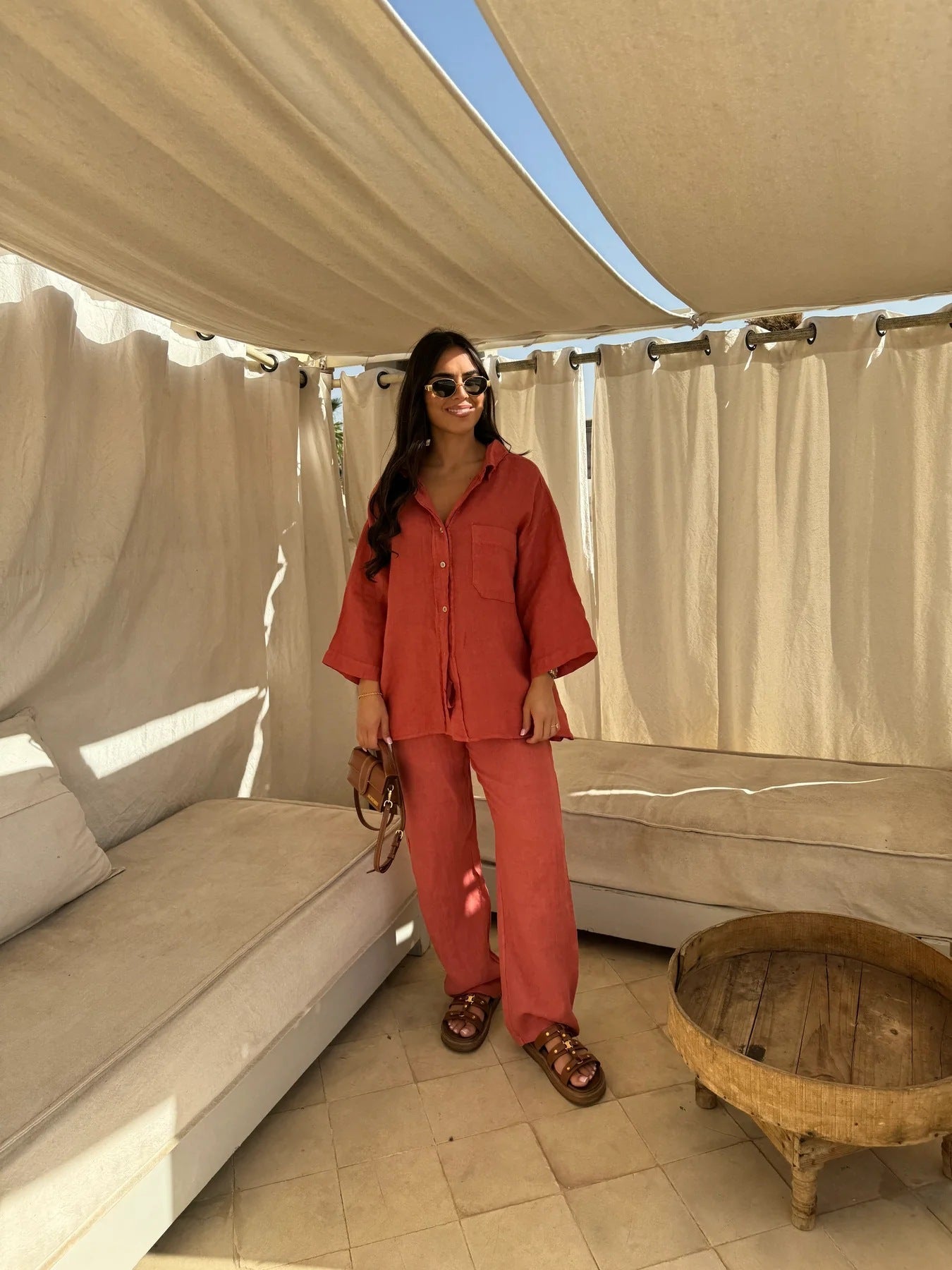JANNA | 2-Delige Linnen Dames Set – Oversized Blouse & Rechte Broek in Meerdere Kleuren