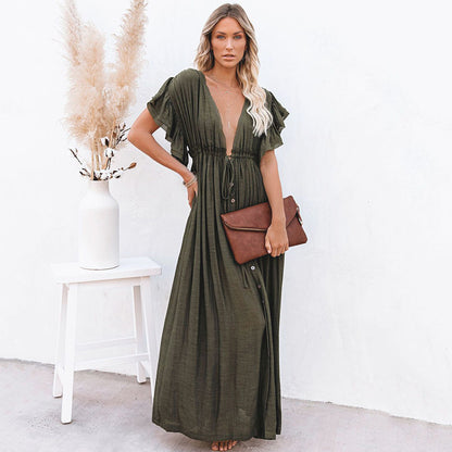 DANIELLE | Boho Maxi Jurk met Knoopsluiting – Roesjes & V-Hals