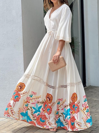 GAIA | Bohemian Maxi Jurk met Bloemenprint – Zomerse Lange Jurk in Diverse Kleuren